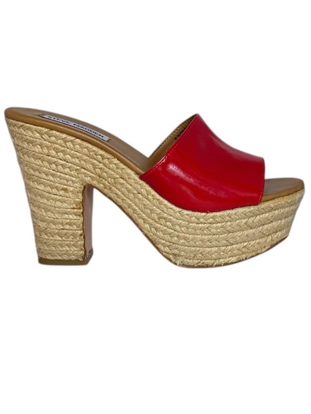 Steve Madden Korbi Red Faux Patent Leather & Woven Rope Platform Sandals | 7